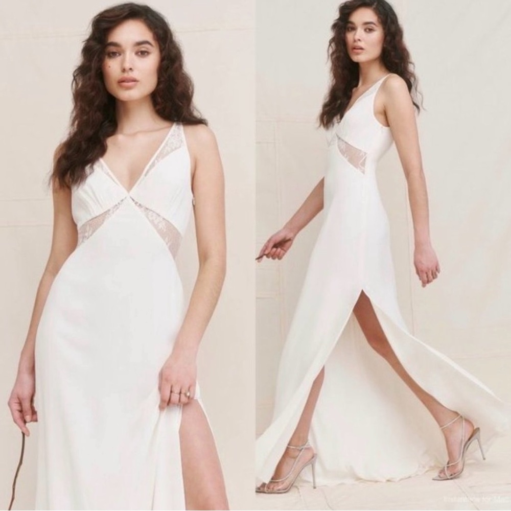 Reformation Zarrah Ivory Lace-Trim Wedding Dress